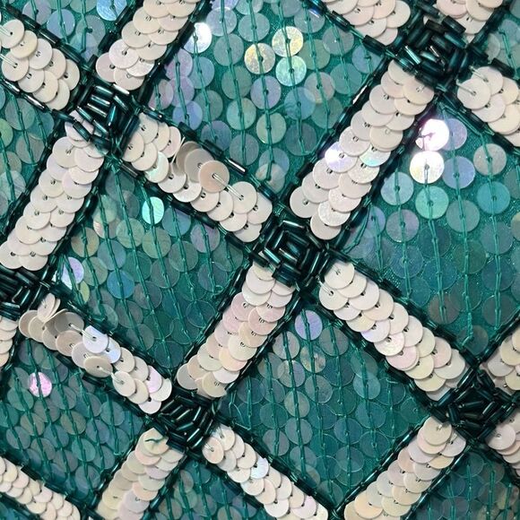 Talbots Joan Leslie Teal and Silver Silk Sequin Blouse Vintage NWT w Repair Kit - Picture 5 of 10